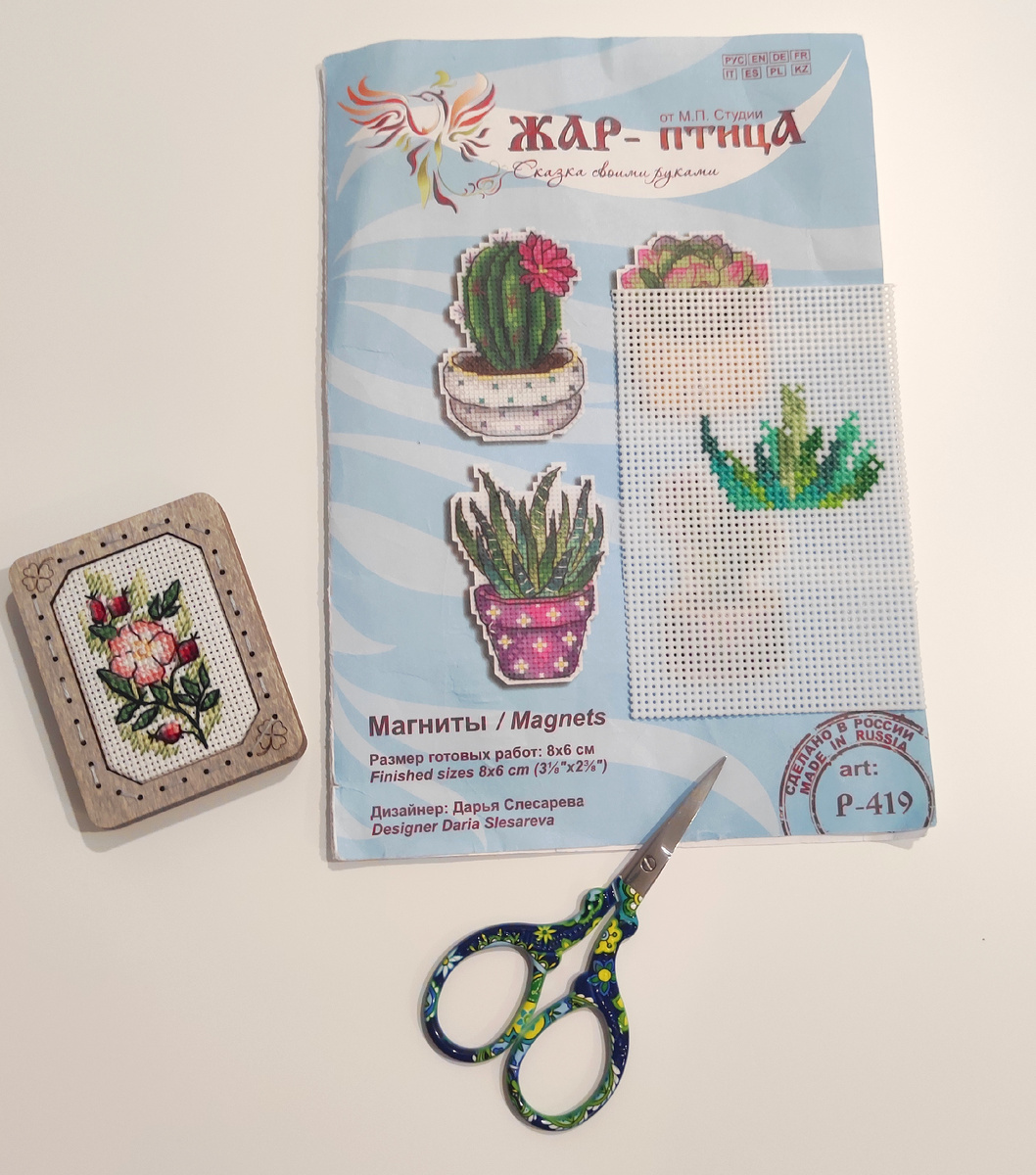 Часть кактуса уже вышита на энтузиазме. А основа для игольницы придет завтра. 