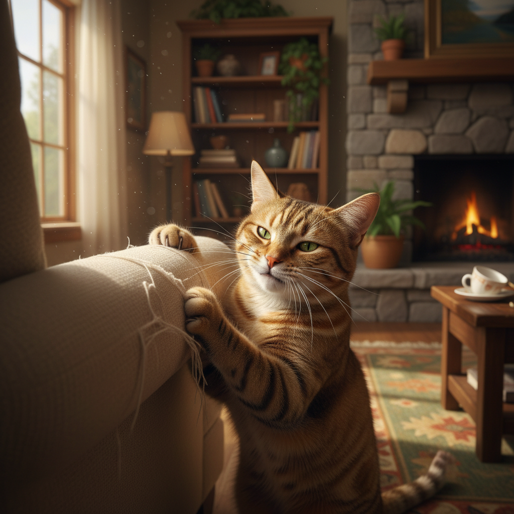 Кошка может портить мебель не назло, а из-за отсутствия когтеточки или стрессовой ситуации.