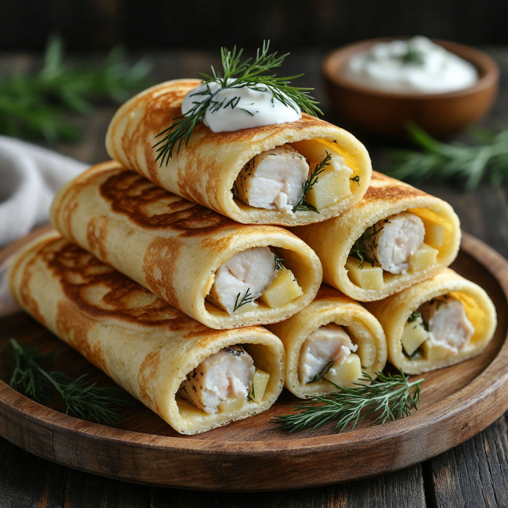 Роллы из блинов с картофелем