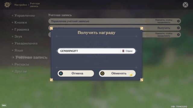    Ввод промокода на вкладке «Учётная запись»