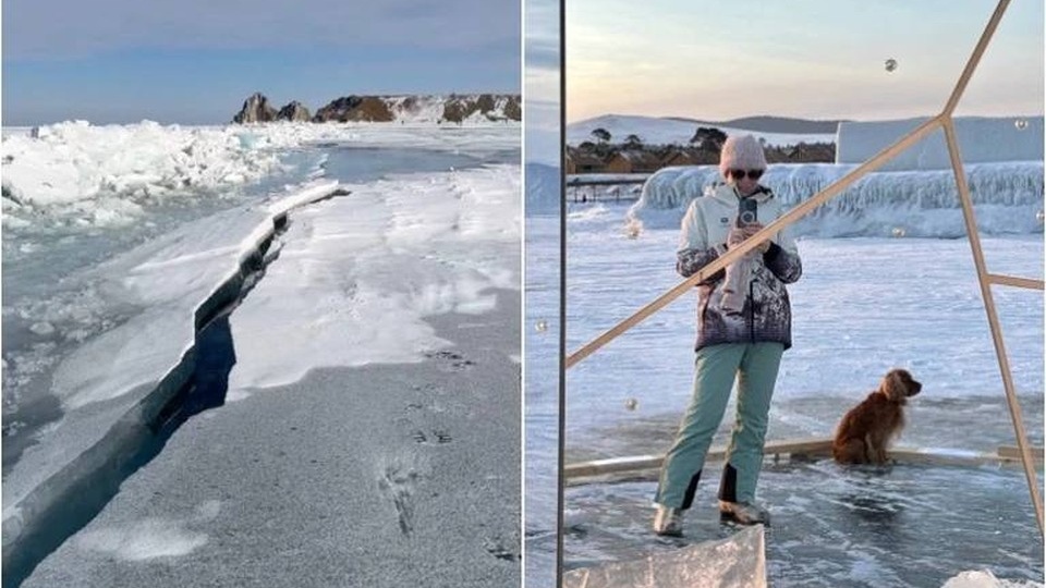 Ледяной разлом напугал туристов на Байкале