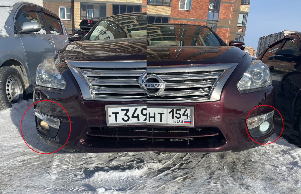 слева ДХО справа противотуманный свет