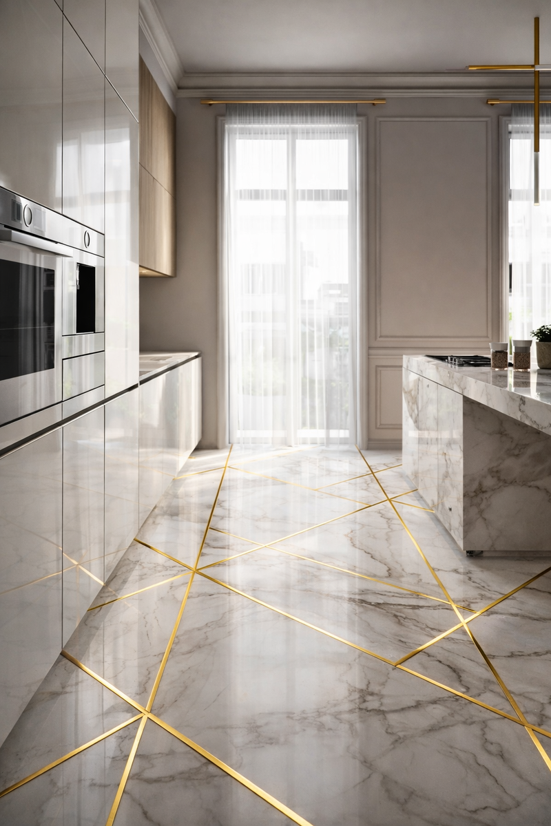 Латунный профиль в современном интерьере — аккуратная линия и премиальный акцент.