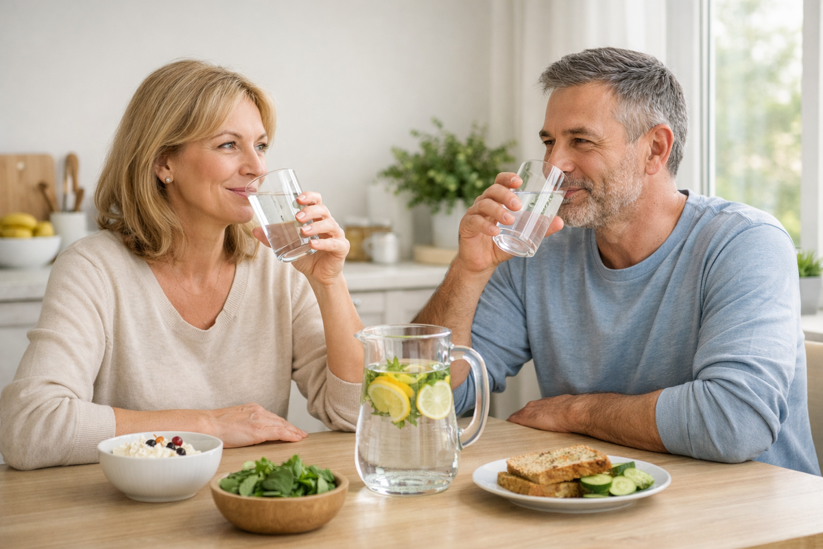 Мужчина с женщиной пьют воду