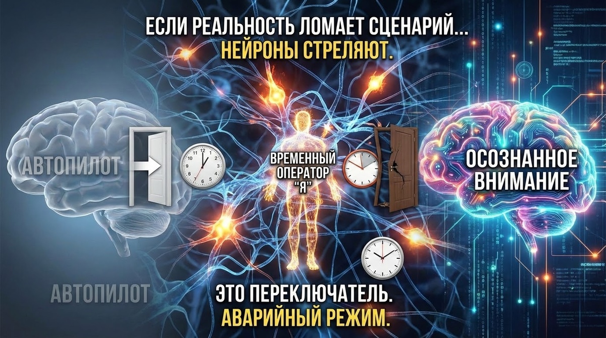 Переключение из пассивного режима мозга в осознаное внимание