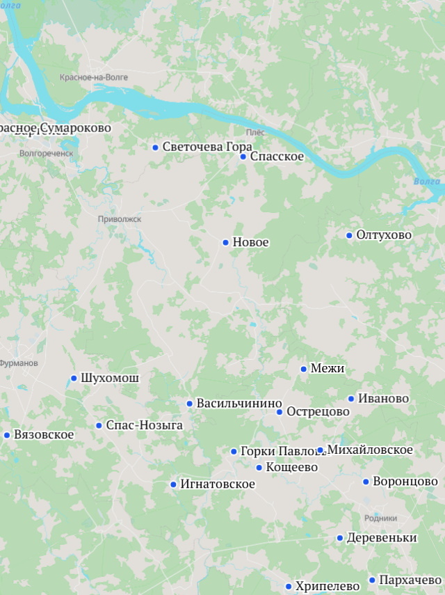 Места жительства моих предков, их родственников и свойственников, а возможно и однофамильцев. Костромская губерния, Нерехтский уезд. Карты взяты с сайта https://familio.org/. → 