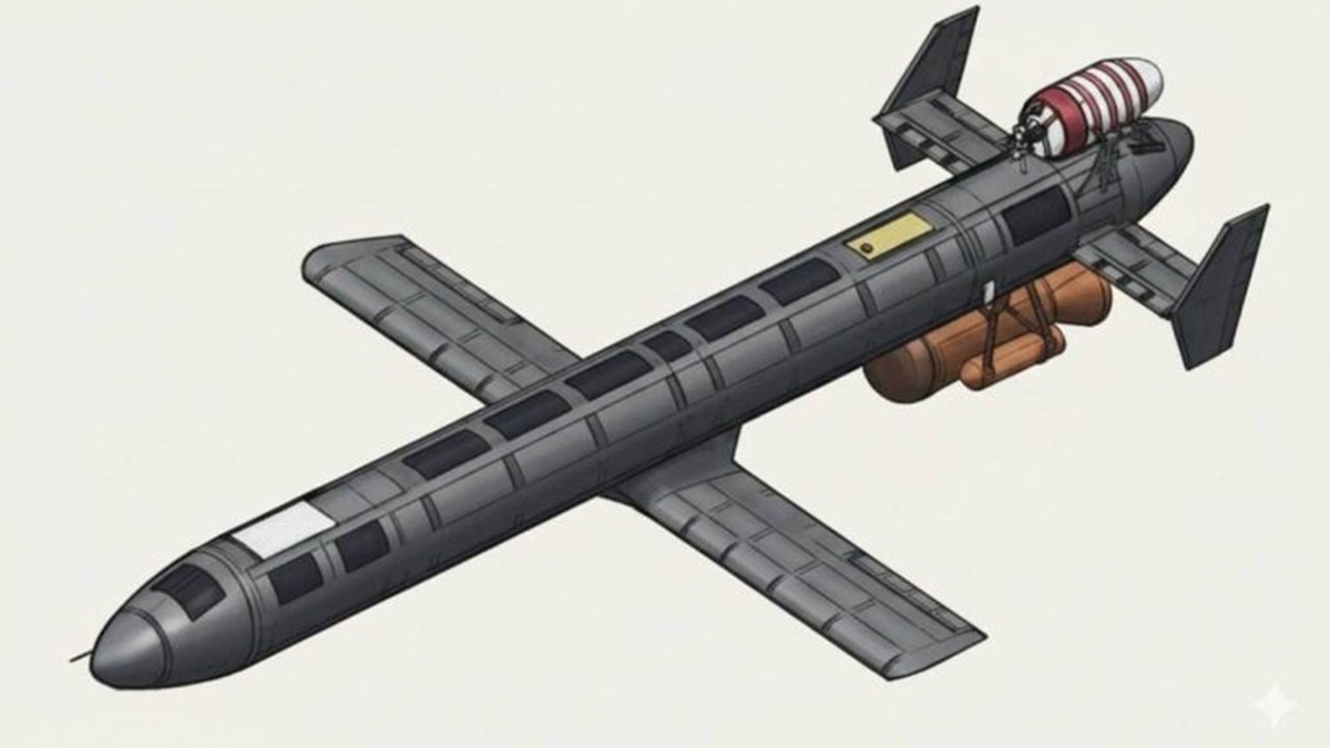 Предполагаемый внешний вид новейшего дрона «Герань-5». Источник фото: https://topwar.ru/uploads/posts/2026-01/e173973ea8_geran-5.webp