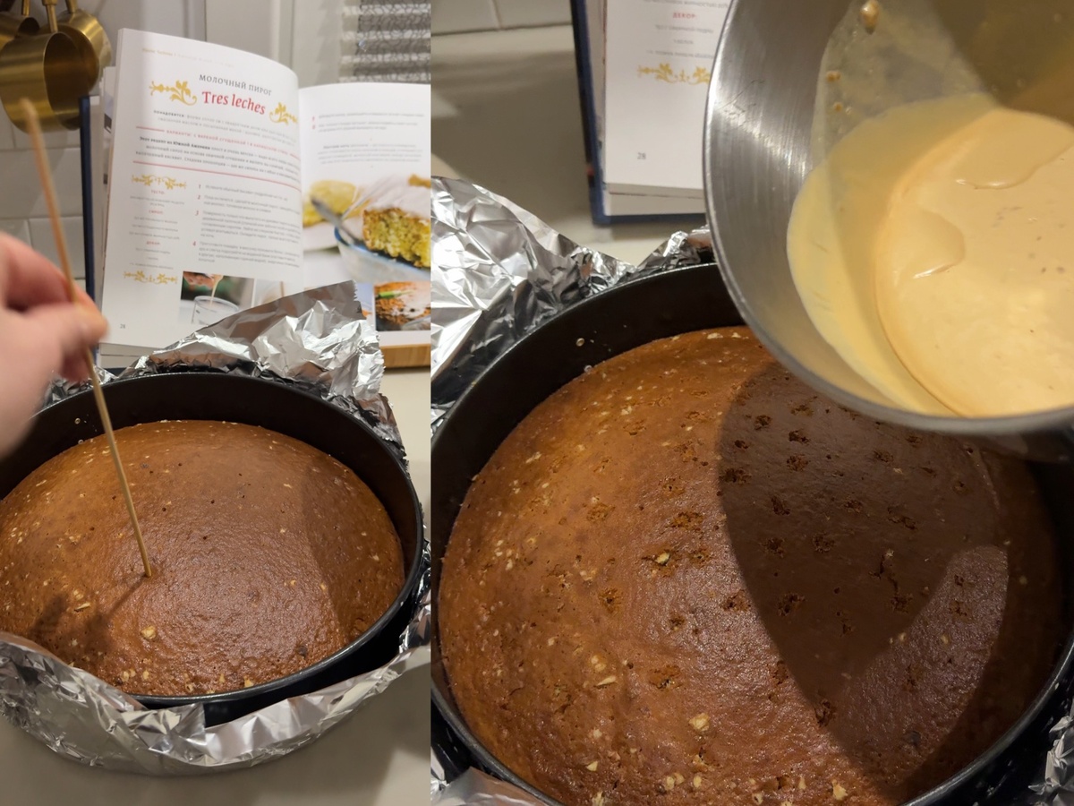 Соус должен получиться жидкий, так он легче и быстрее пропитает пирог, у меня получится густоват, т.к.  смешивала холодные сливки и они взбились в крем.