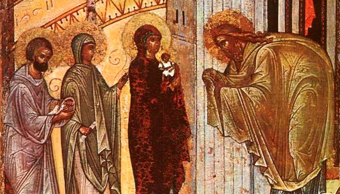 Сретение Господне (фргамент новгородской иконы XV века). Фото: wikipedia.org