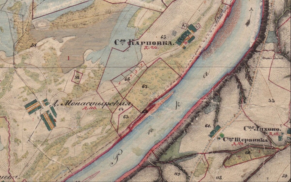    Деревня Монастырская на карте 1860 года   retromap.ru