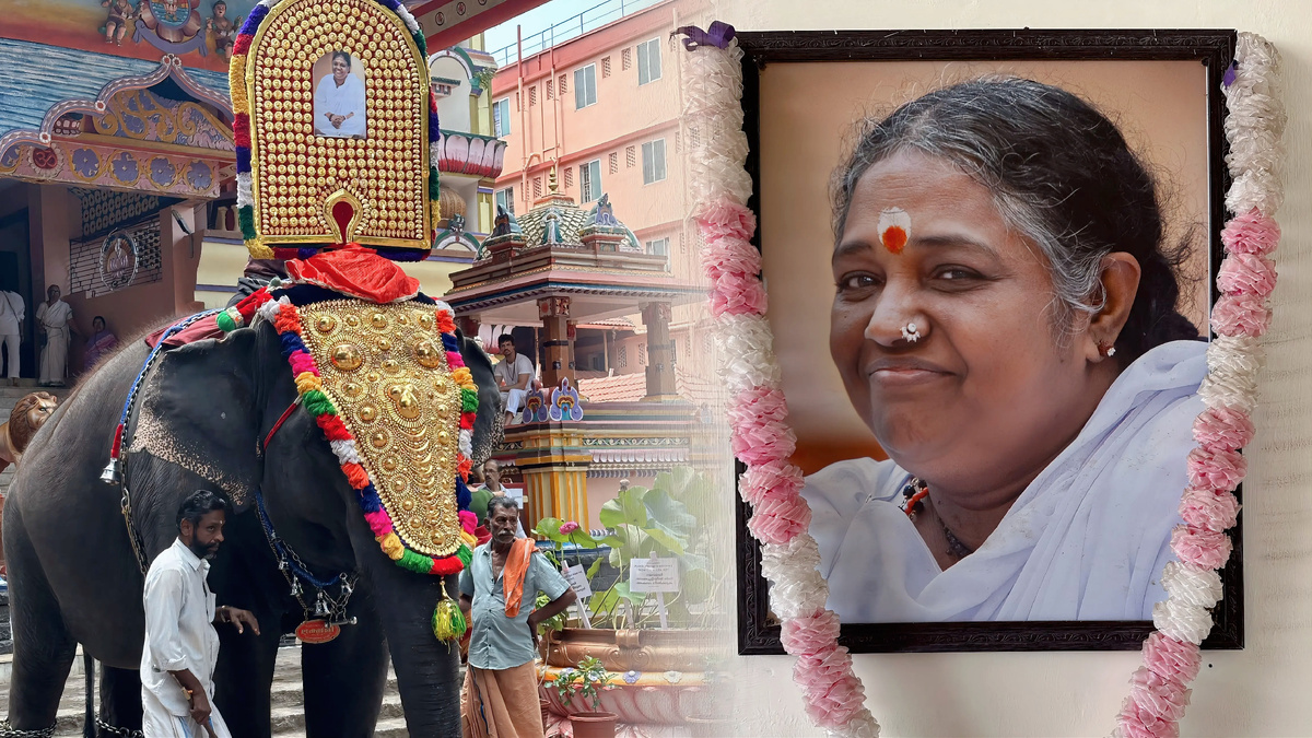 Фото Аммы по всему Ашраму (справа)