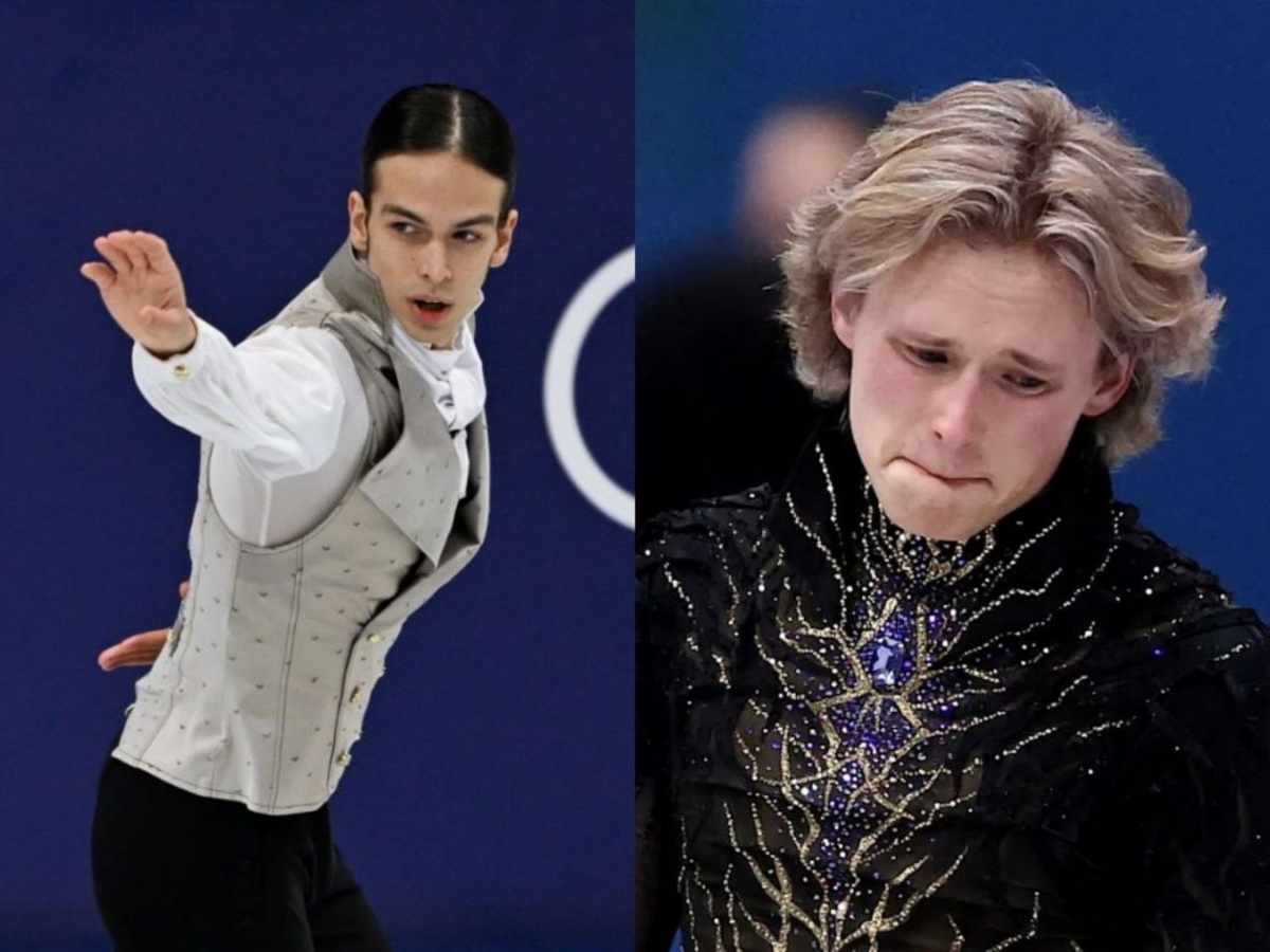 Пётр Гуменник и Илья Малинин в произвольной программе на Олимпийских играх-2026. РИА Новости, AP Photo