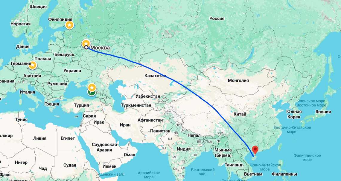 От Москвы до острова Хайнань 10 часов перелета без пересадок