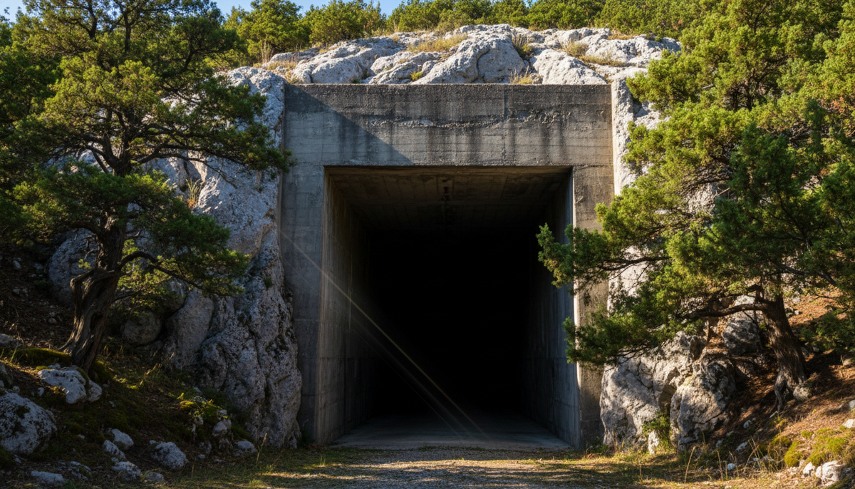 Гигантский портал входа в Объект 221 на склоне горы Гасфорта