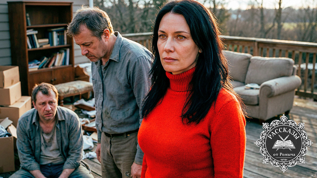 Женщина в ярко-красном свитере наблюдает за финалом драмы соседа