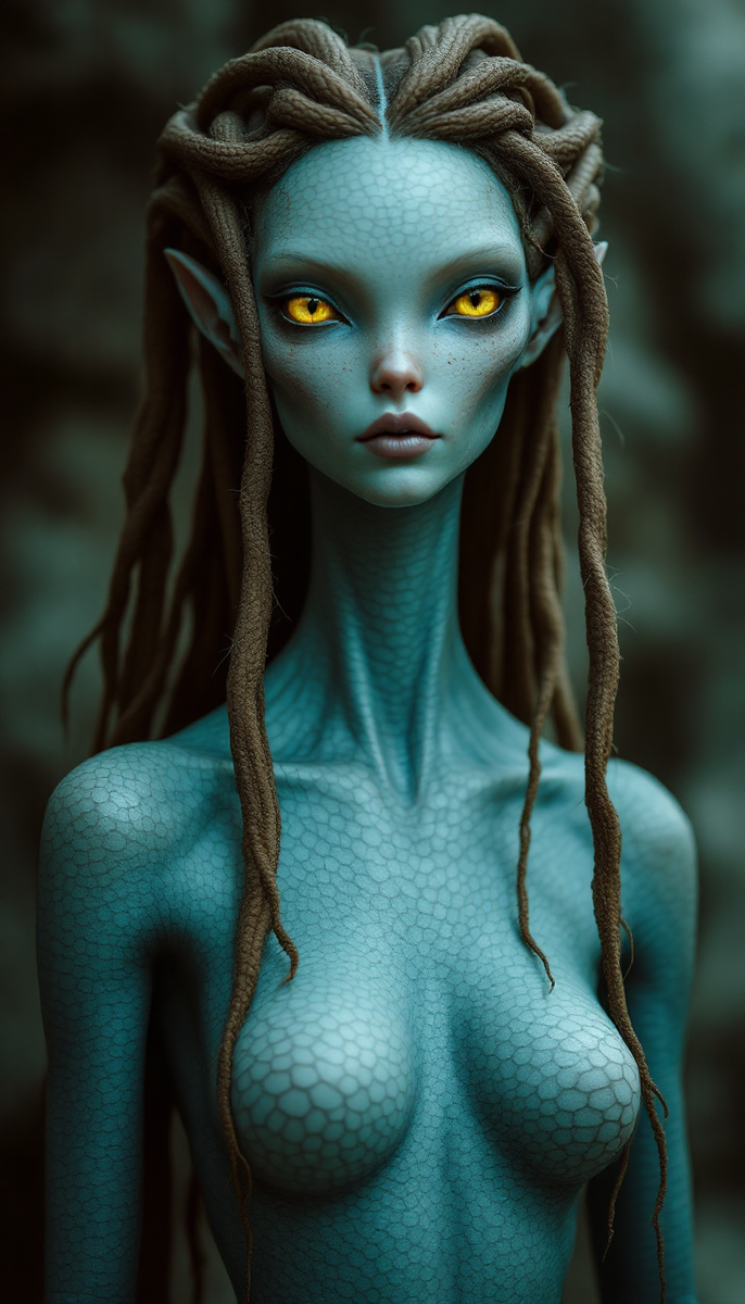 Примерное изображение внешнего вида женщины расы Хатари.