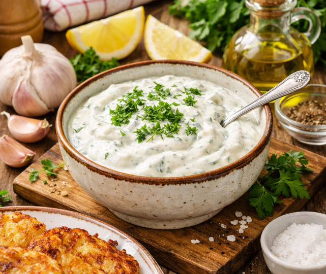 Сметанный соус с чесноком — идеальное дополнение к драникам