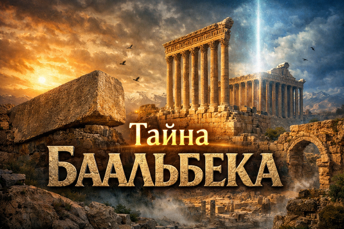 преью для видео в стиле нешнл джиографик - ретушь, художетственное фото, Вайб -географические чудеса. Заголовок - Тайна Баальбека