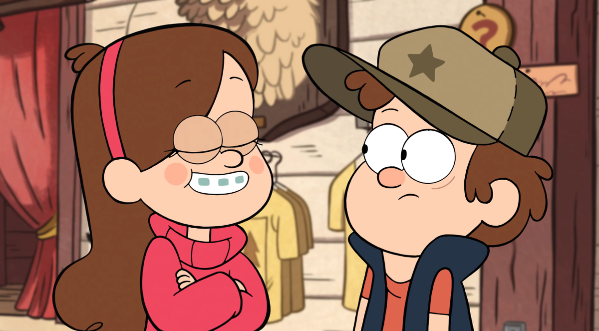 *Кадр из мультсериала «Гравити Фолз» (Gravity Falls), 1-й сезон, 1-я серия. Студия: Disney Television Animation, 2012.