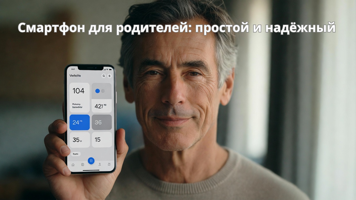 Удобный смартфон для родителей, крупные иконки, чёткий экран, надёжные технологии, телефон для пожилых людей.