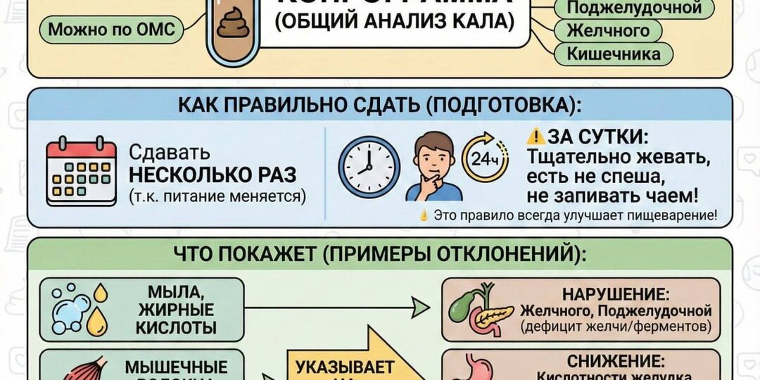 ❗️Если остановиться на 1 анализе, который нам расскажет про работу желудка, поджелудрчной, желчного пузыря и кишечника..то это копрограмма💩