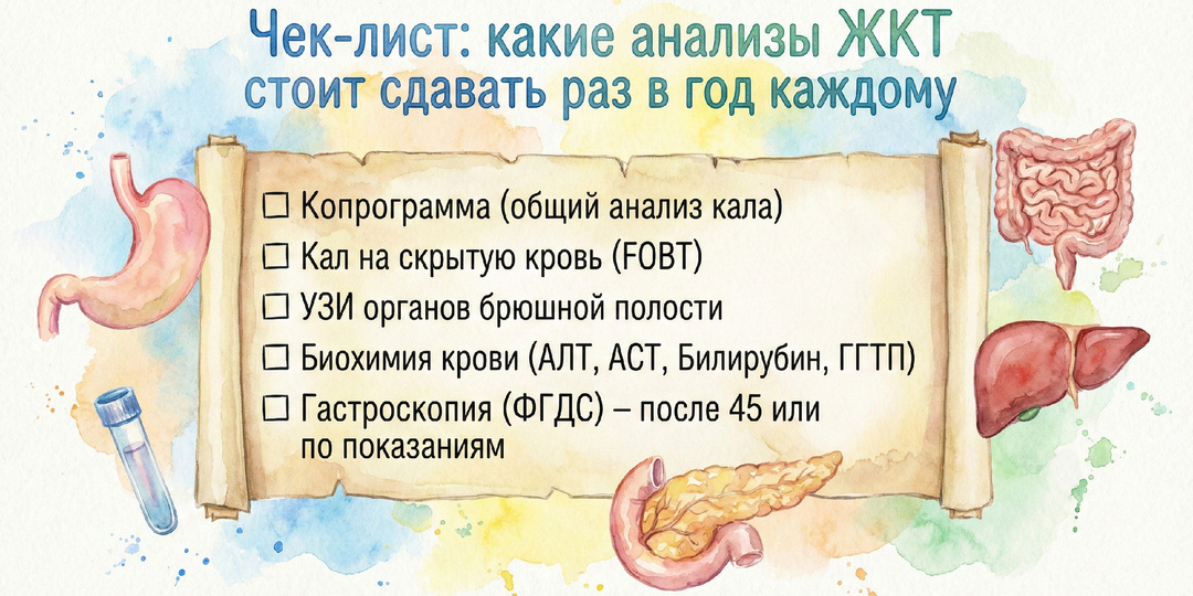 Чек-лист: какие анализы ЖКТ стоит сдавать раз в год каждому