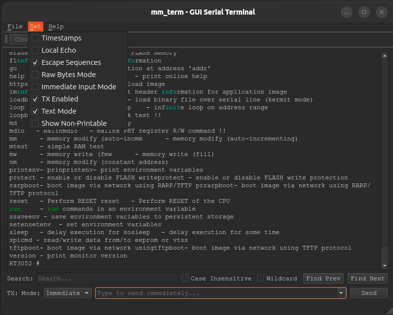 Возможность вывода text/hex, непечатных символов, эхо, меток временем