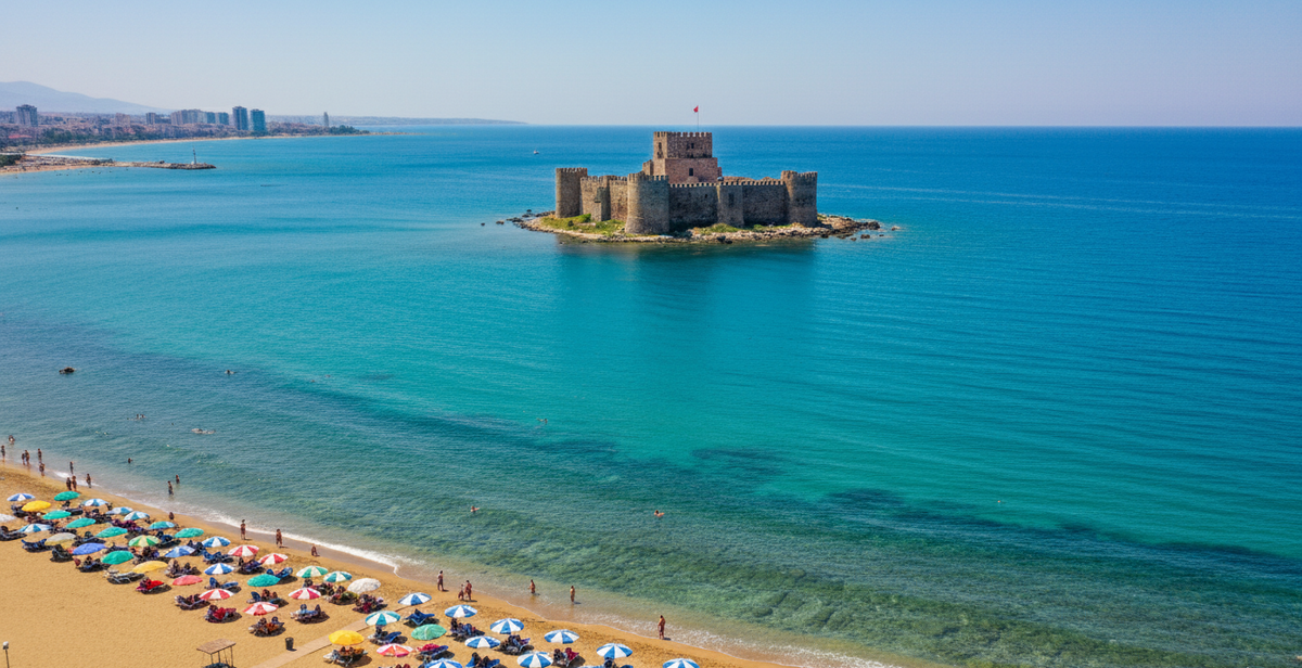 Пляж Кызкалеси, Мерсин - замок в море.