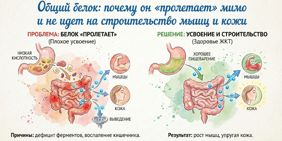 Общий белок: почему он «пролетает» мимо и не идет на строительство мышц и кожи