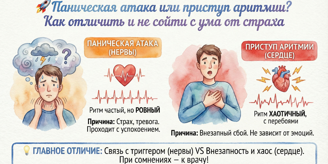 🚀Паническая атака или приступ аритмии? Как отличить и не сойти с ума от страха