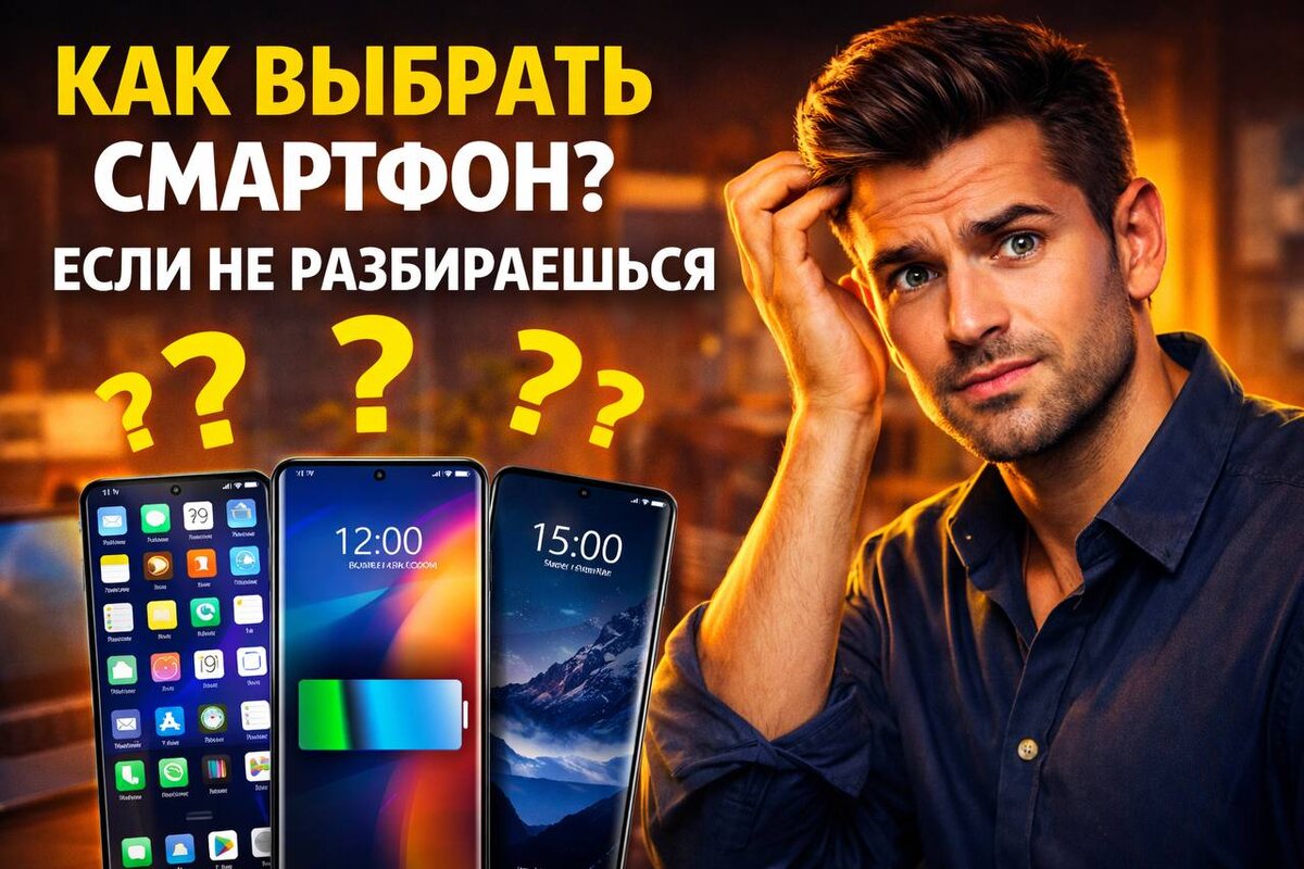 Не знаете, как выбрать смартфон? Иллюстрация с советами по камере, батарее, процессору и цене для новичков. Легкий гид по лучшим моделям 2026.