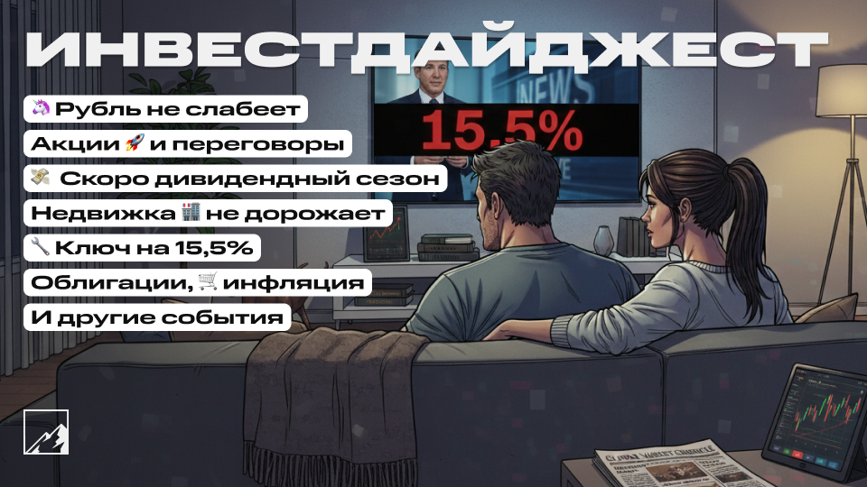 🚀 Шестое снижение ключа подряд! Рубль крепок, акции и облигации растут, а недвижимость нет. Скоро дивидендный сезон. Инвестдайджест