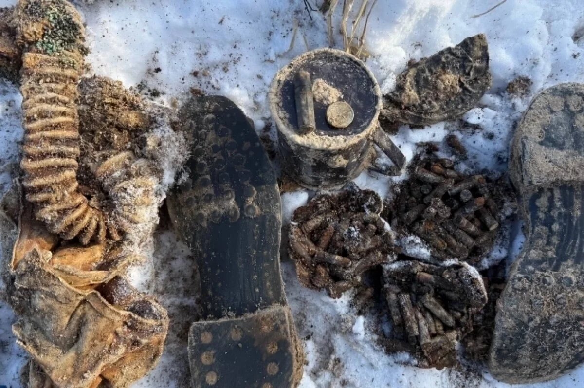    Подо Ржевом поисковики подняли останки бойца и медальон