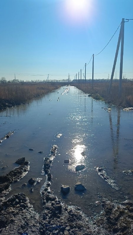 Подтопленный участок дороги, весна 2024 года.