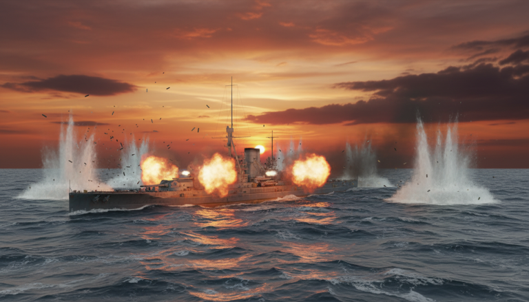 Линкор «Принц Генрих» в ходе боя Датском проливе в 1940 году