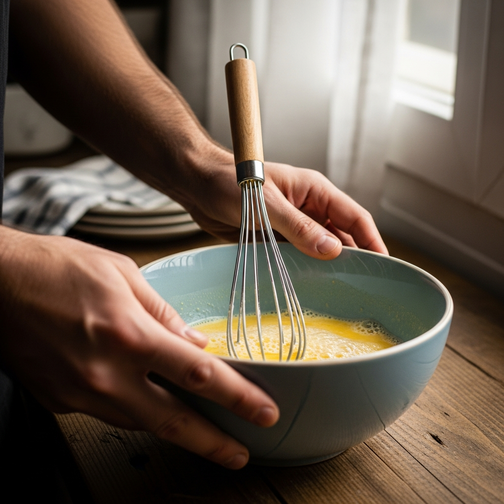 Смешивание желтковой основы для панкейков до получения однородной массы.