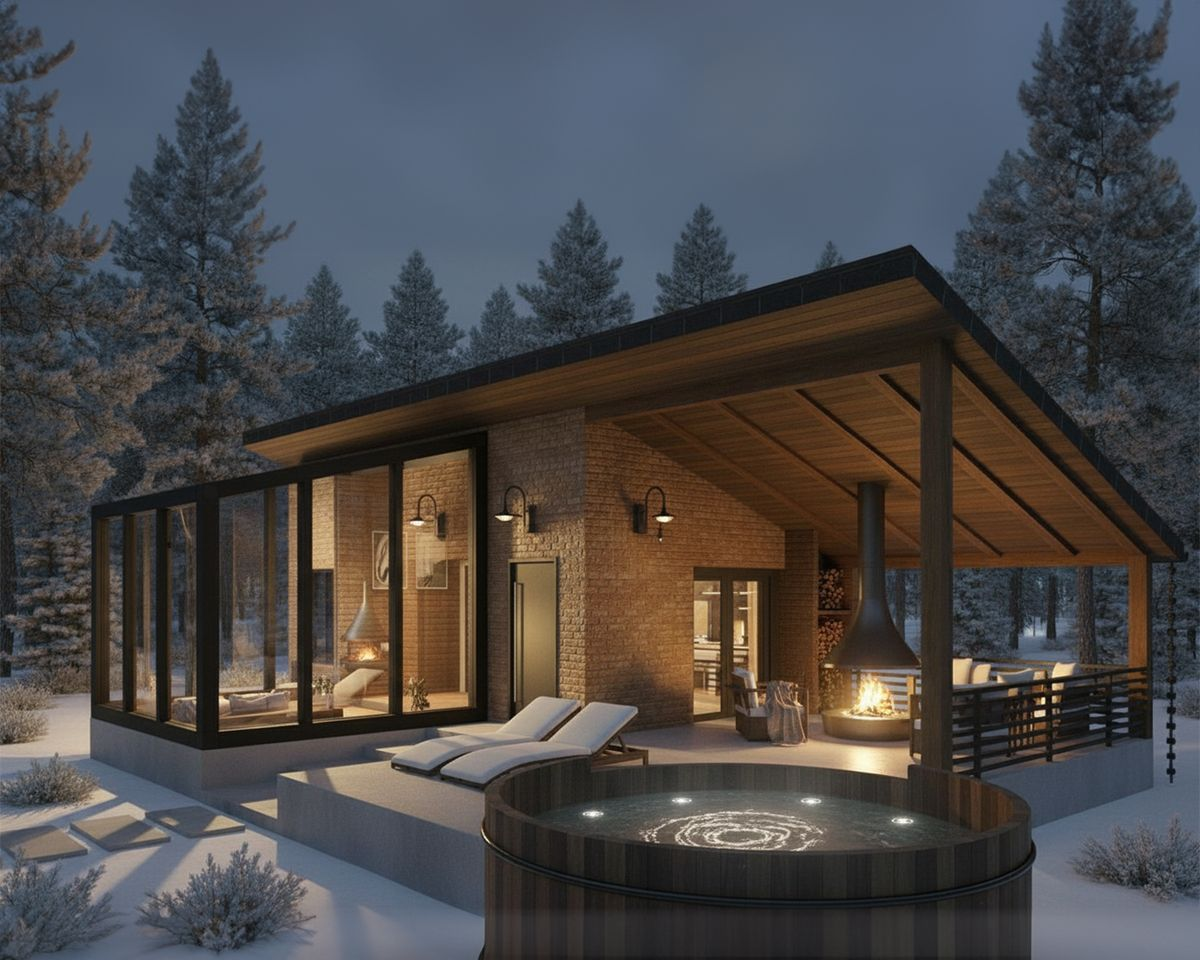 Закрытая зона барбекю в беседке — комфортно в любую погоду (пример проекта GreenSH)