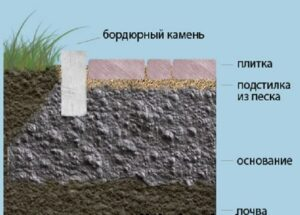Процесс установки бордюрного камня на бетонное основание, видна бетонная смесь и подпорка с внешней стороны.