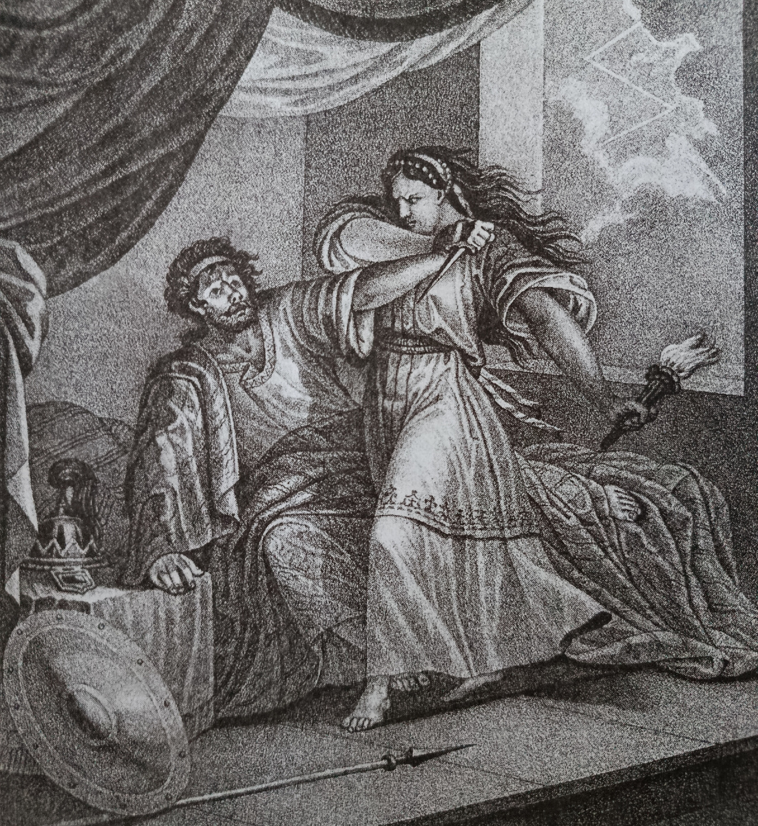 Рогнеда пытается убить князя Владимира. 