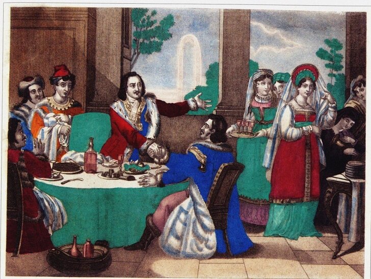 Петр Великий берет от кгязя Меншикова (марту) Екатерину. Неизвестный художник