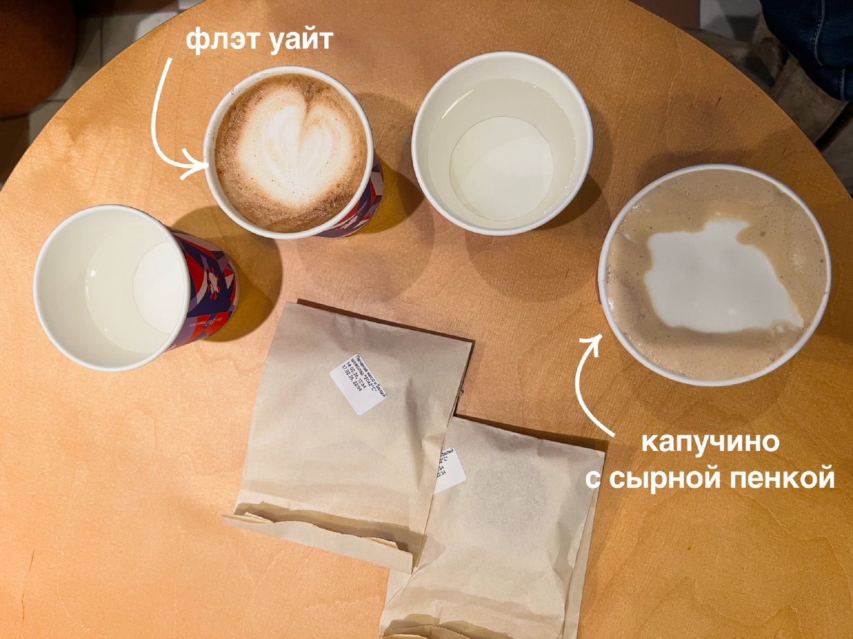 Капучино с сырной пенкой на овсяном молоке — 445 рублей, флэт уайт на кокосовым молоке — 330 рублей