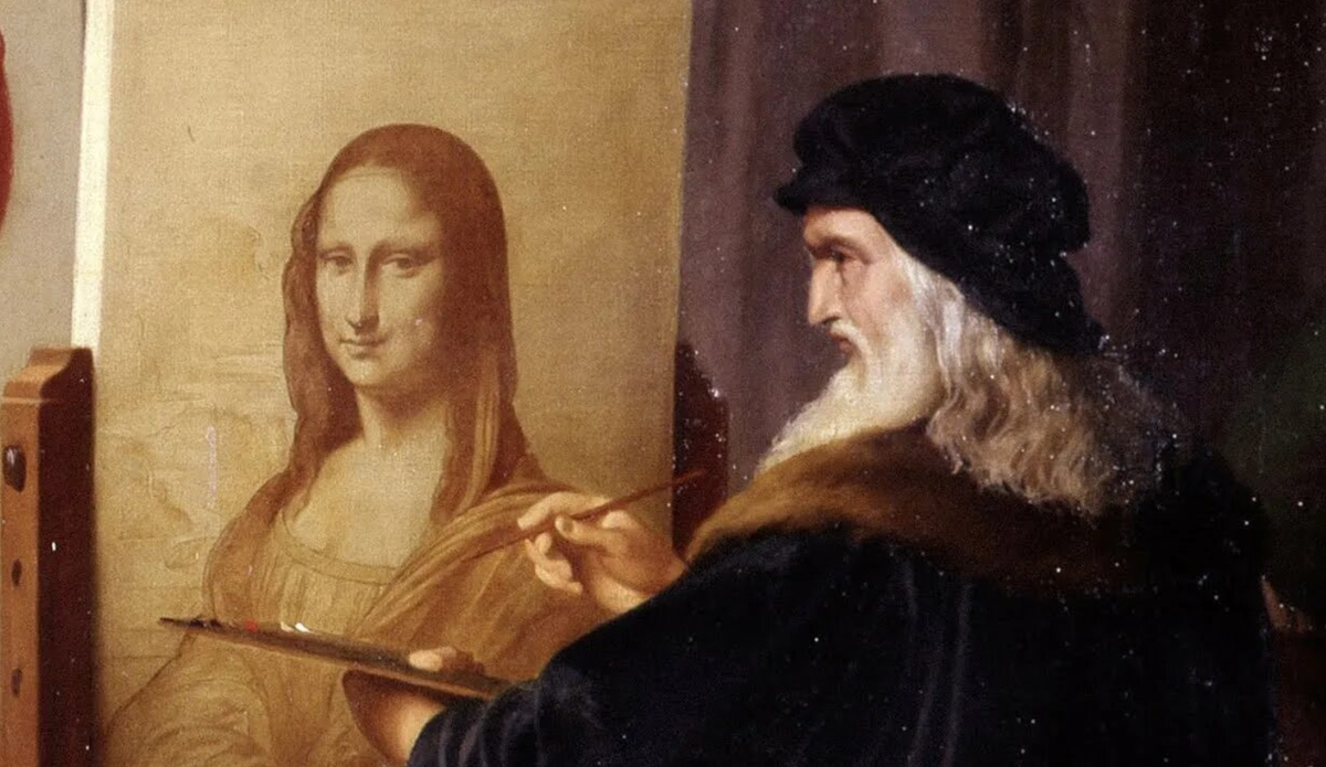 Чезаре Маккари. "Леонардо да Винчи пишет портрет моны Лизы Джоконды", фрагмент картины