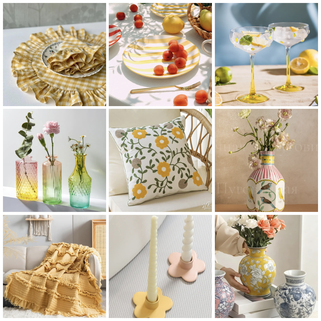 Желтый акцент на полке, одуванчиковые салфетки на столе, плед оттенка янтарного мёда - и вот дом уже будто наполняется лучами весны.