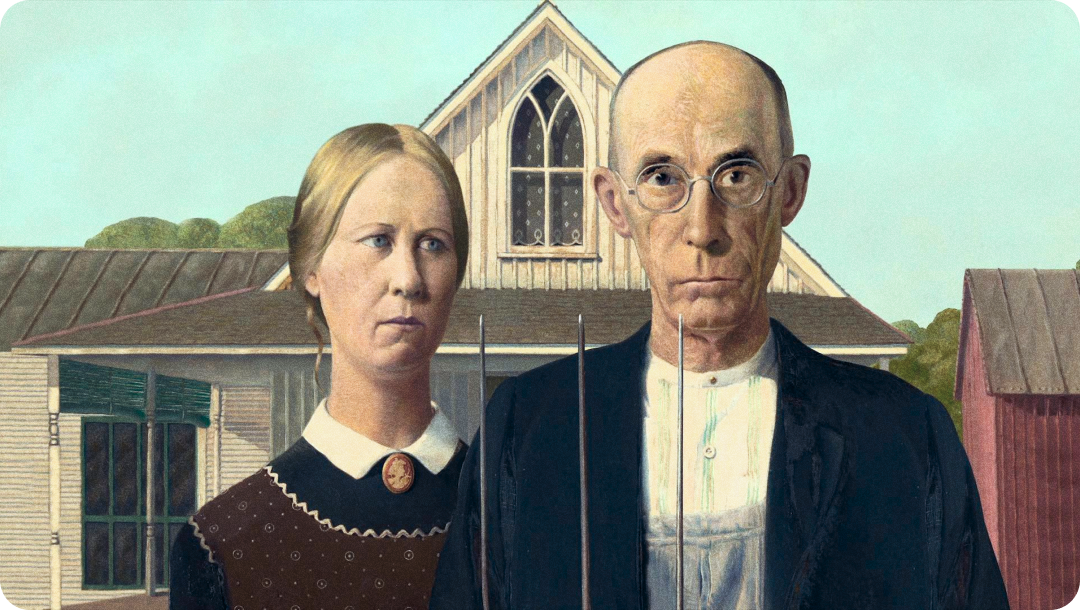 Грант Вуд. "Американская готика". (Фермер с дочерью)