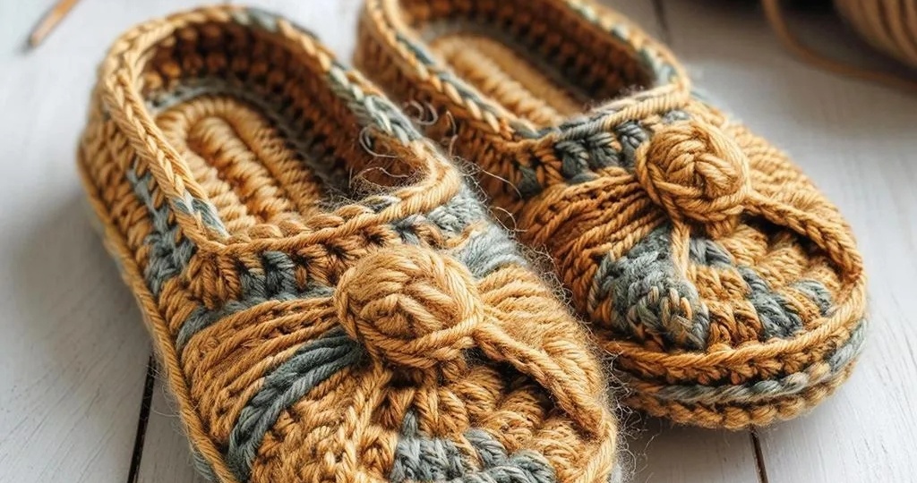 Вязаные тапочки крючком,ручной работы.