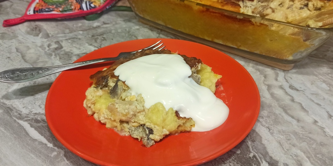 Запеканка из картофеля с курицей и грибами