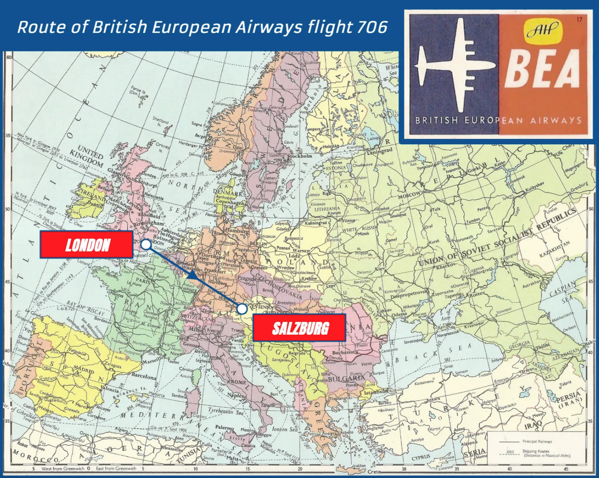 Маршрут рейса 706 авиакомпании BEA. (карта The Naked Cartographer)