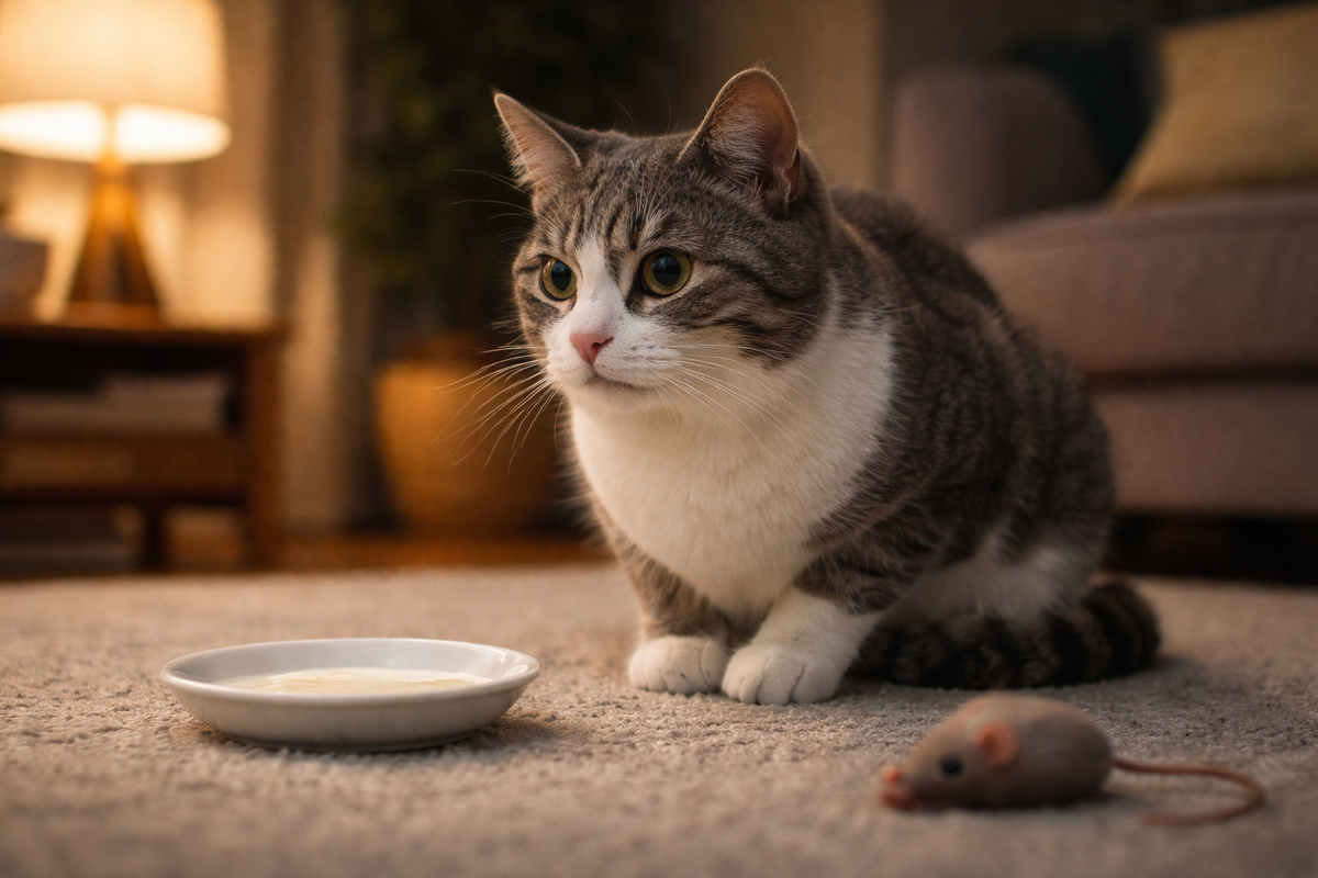 После пары глотков молока у некоторых кошек появляется урчание и дискомфорт