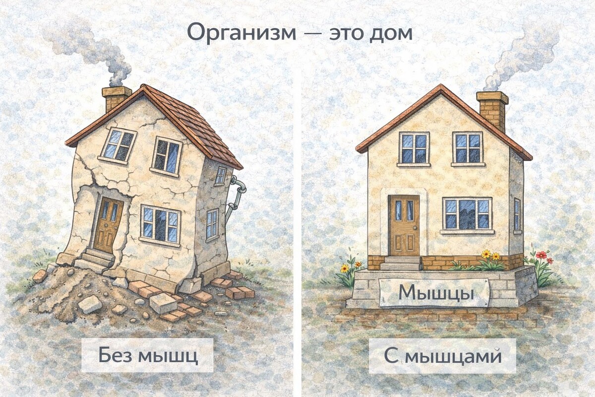 Мышцы - это фундамент. Без него можно достроить что угодно, но всё развалится. Я строил 20 лет без фундамента. Теперь жалею...