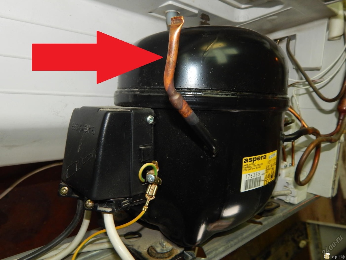 По приезду на диагностику после мастера, может быть срезан этот заправочный штуцер на мотор-компрессоре бытового холодильника.